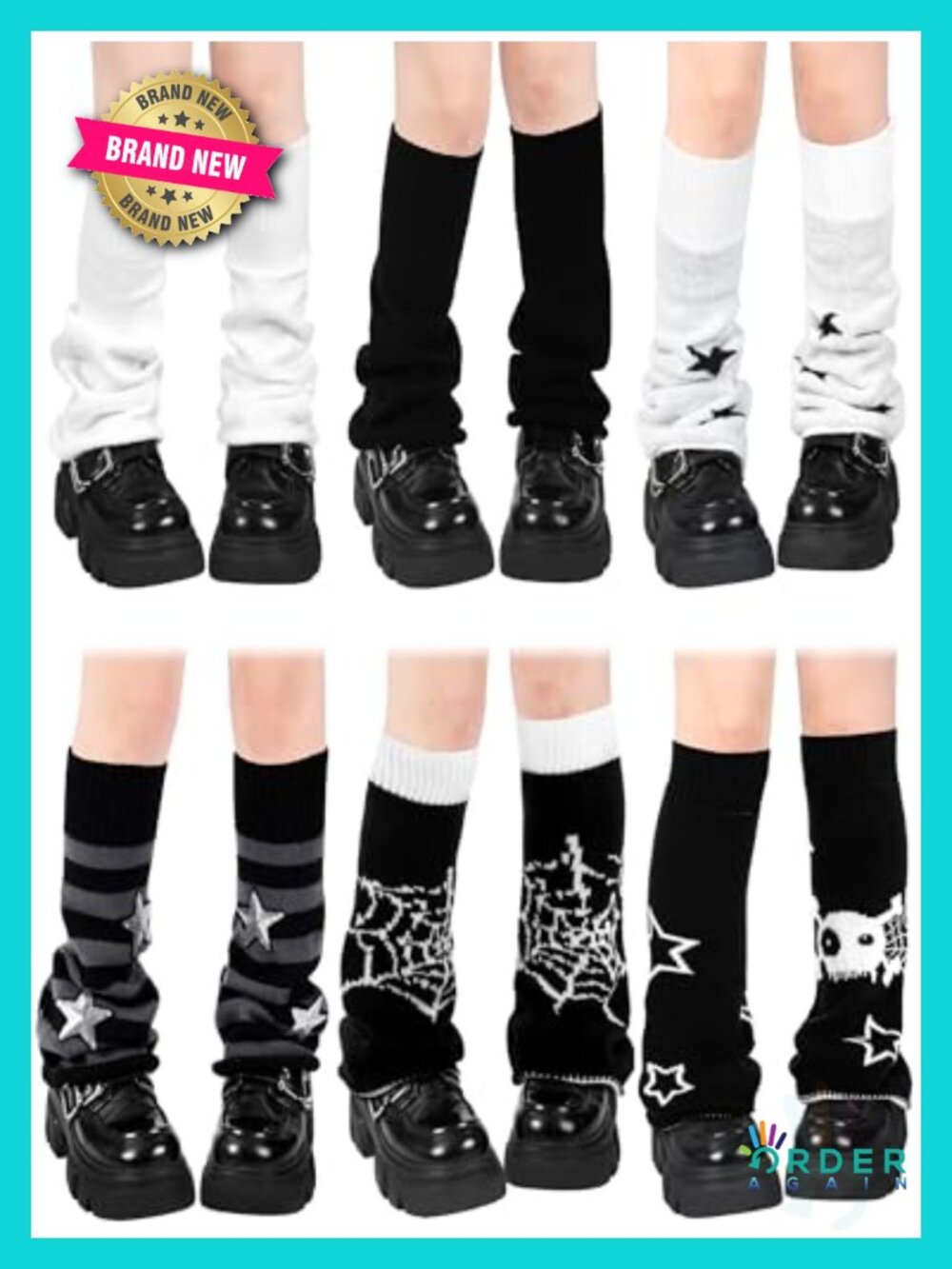 Y2K Harajuku Leg Warmers 6 Pairs Knit Gyaru Socks Kawaii Goth